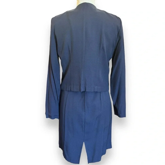 Vintage 80s 90s 2 Piece Dress Suit Set Office Blazer Jacket Dress Set - Picture 10 of 16